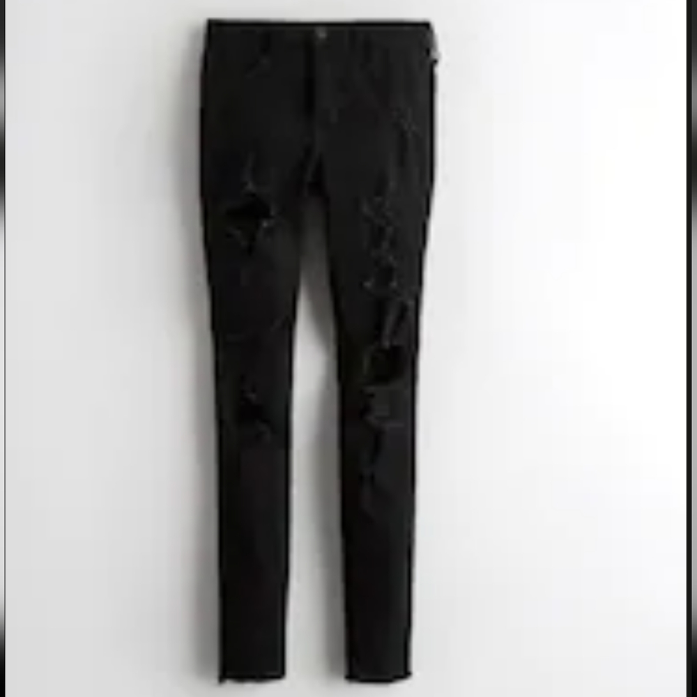 Hollister High Rise Super Skinny Jeans Black Ripped Denim Destroyed Size 11